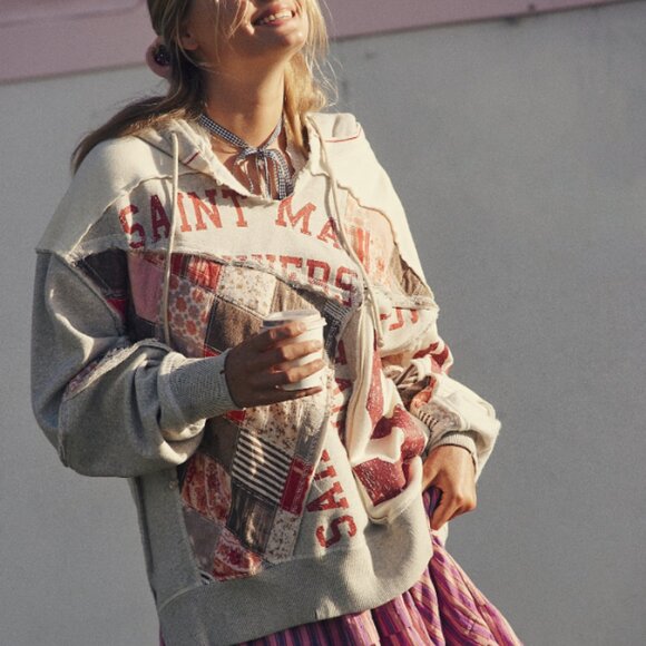 Free People Legacy Hoodie Heather Grey Combo Small